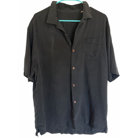 Tommy Bahama Men's Large Black Short Sleeve Collar Tropical Print Button Up - Picture 1 of 9